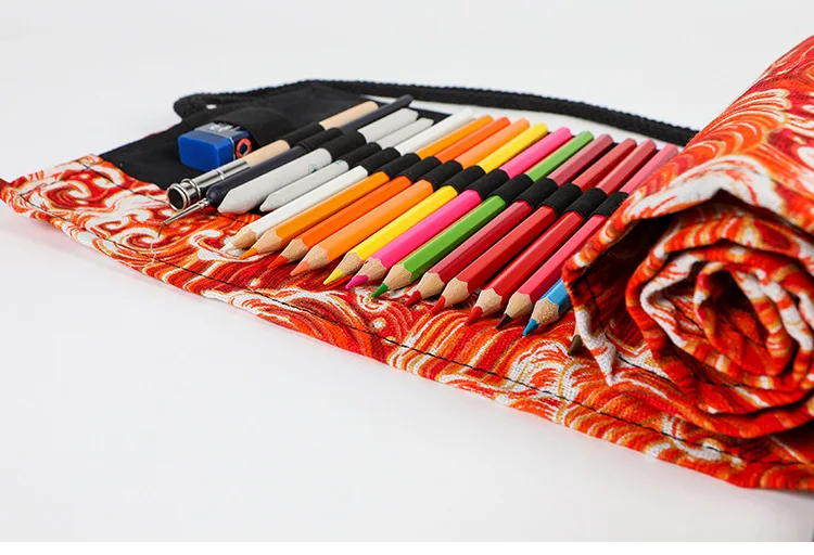 Japanese and wind-printcanvas brush 12 24 36 48 72-well large-capacity volume pen bag sketch color pencil case