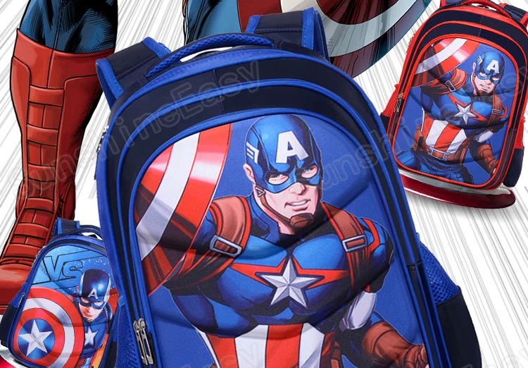 Детская школьная сумка с объемным рисунком из мультфильма Marvel, модный рюкзак для мальчиков с изображением Капитана Америки, рюкзак на молнии, подходит для подростков