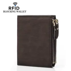 Новый мужской кошелек кожаный кошелек марки двойная молния дизайн Модный маленький кошелек мужской RFID Блокировка Короткий держатель карт