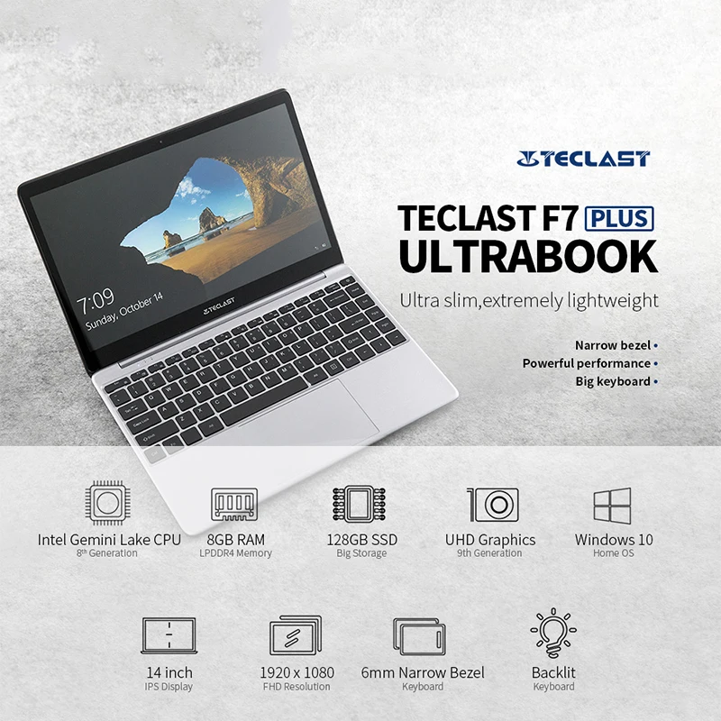 Teclast F7 Plus ноутбук 14 0 'Windows 10 Домашняя версия Intel Gemini Lake N4100 четырехъядерный 1 ГГц 8