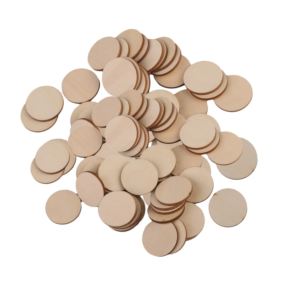 80x Blank Plain Round Shaped Cut Wood Slices Discs Art Crafts Pyrography DIY