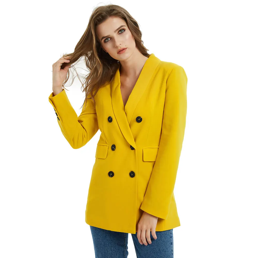 

Pink Yellow Color Suit Blazer Jacket Women Fashion Long Sleeve Coat Women Elegant Double Breasted Jacket Suits Female Ladies