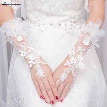 Lakshmigown Длинные Дешевые Свадебные перчатки кружевные аппликации без пальцев белые перчатки для невесты Аксессуары женские свадебные перчатки