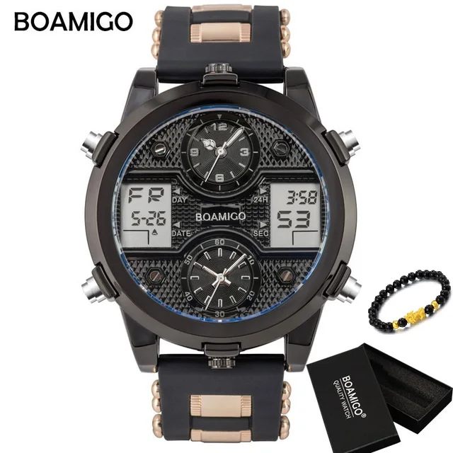 Black With Box BOAMIGO военные мужские кварцевые часы светодиодный цифровые мужские s часы Топ Роскошные, спортивные и фирменные часы мужские золотые наручные часы мужские - Цвет: Black With Box