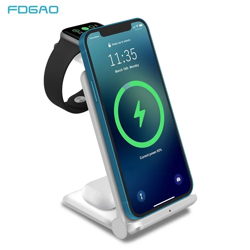 3 in 1 Wireless Charger Station QI 15W Fast Wireless Charging Stand Dock for iPhone 12 11 XS XR X 8 AirPods Pro iWatch 6 5 4 3 2