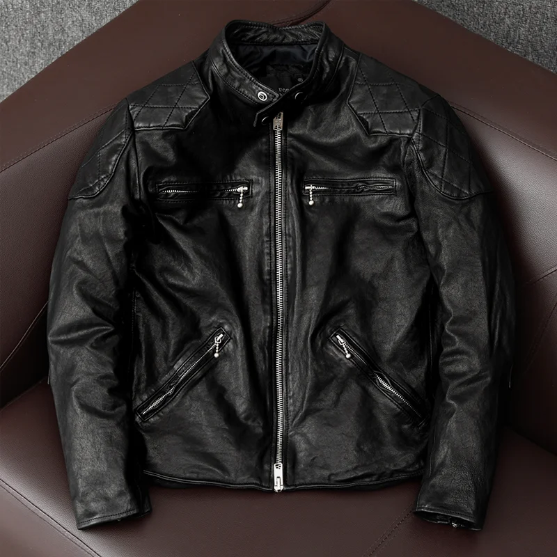 Men's Leather Jacket Male Jacket Genuine Leather Jacket Sheep Skin Vintage Motorcycle Factory Good Quality cowhide leather jacket mens