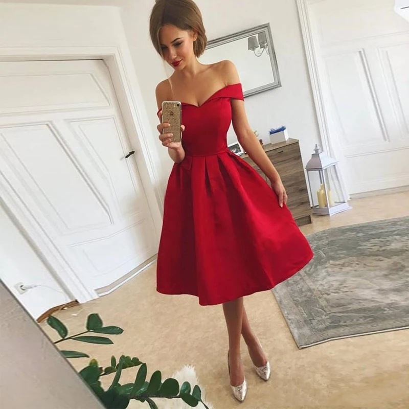 Verngo Красное атласное платье для выпускного вечера es Простые Вечерние платья для выпускного вечера короткое вечернее платье vestidos De Gala - Цвет: Красный