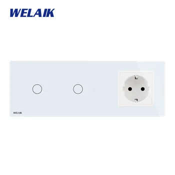 

WELAIK 3Frame-Crystal-Glass-Panel Wall-Switch-EU Touch-Switch-EU Wall-socket 1gang-1way AC250V A3911118ECW/B