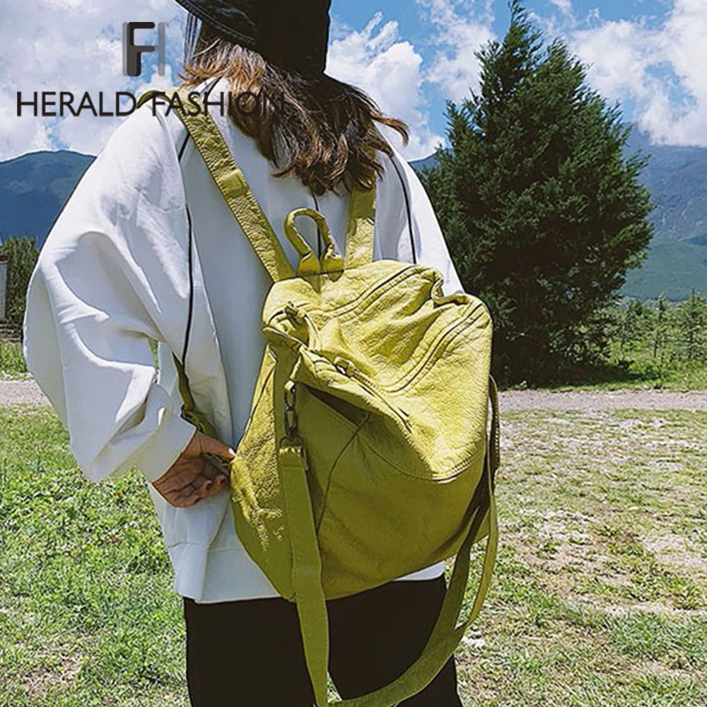 Herald Fashion качественный женский рюкзак из мягкой кожи однотонный Повседневный
