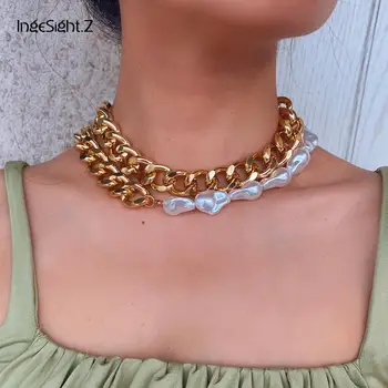 

IngeSight.Z 2Pcs/Set Multi Layered Imitation Pearl Choker Necklaces Punk Chunky Thick Miami Curb Cuban Collar Necklaces Jewelry