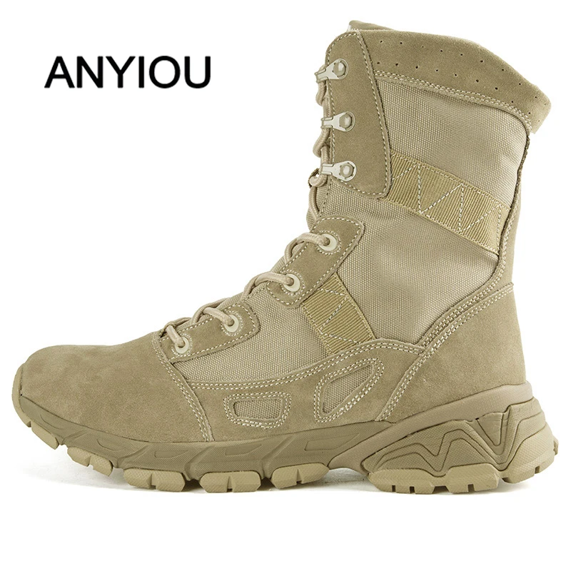 

ANYIOU Military Leather Boots Men's Boots Outdoor Shoes Men Brand Special Force Tactical Desert Combat Ankle Boots High Quality