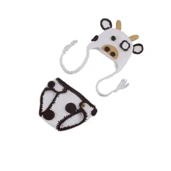 

Milk Cow Baby Photography Props Infant Knitted Outfits Newborn Animal Costume 19QF
