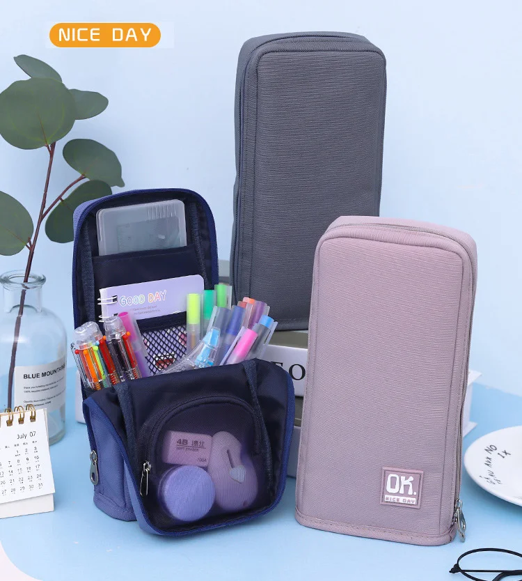 Acheter Trousse à Crayons En Toile De Grande Capacité, Multifonctionnelle, Fermeture éclair, Portable, Simple, Pour L'école