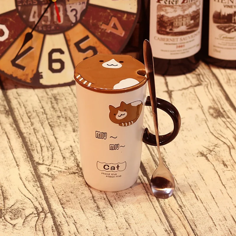 Household Cute Concise Cartoon Pattern Cup Coffee Mike Office With Cover&spoon Mugs