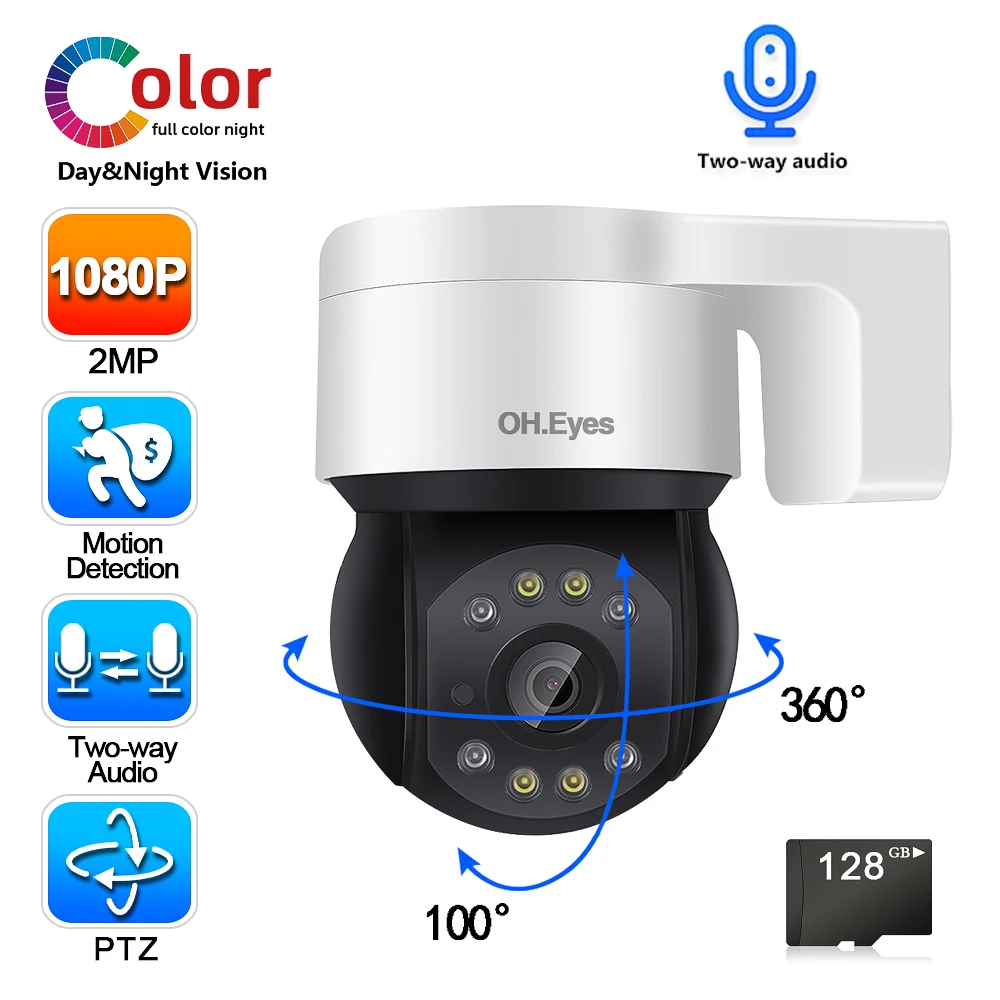 OH.eyes 1080P IP Poe PTZ Camera Outdoor Two Way Audio Full color Dome Security Cameras CCTV Video Surveillance System Kit