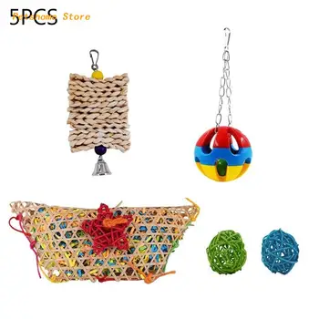 

5Pcs Bird Parrot Chew Pecking Toy Cage Chicken Ratten Balls Bells Paper Slips