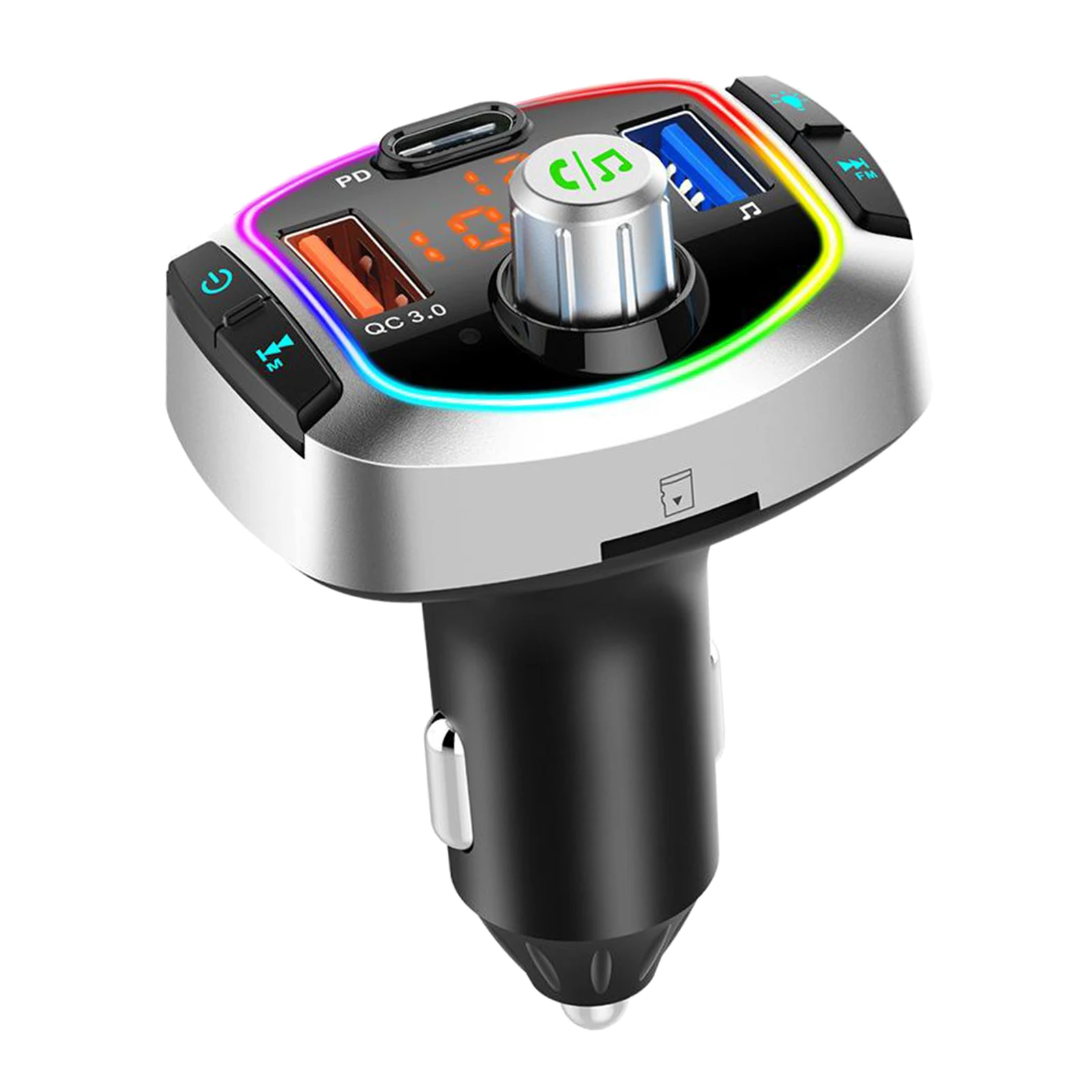 Автомобильный Bluetooth V5.0 FM-передатчик PD Быстрая зарядка 6 RGB цветная подсветка
