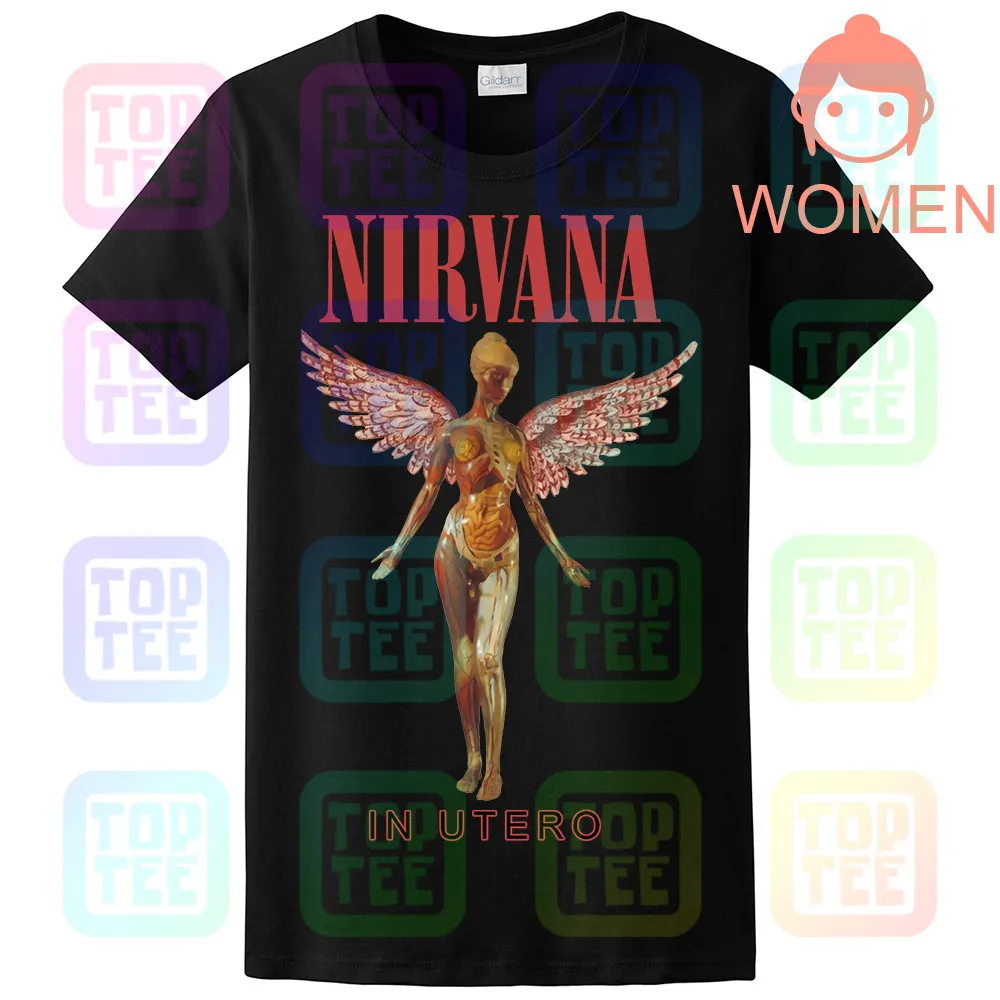 Футболка Nirvana-In Utero natur из хлопка Kurt Cobain - Цвет: WOMEN-BLACK