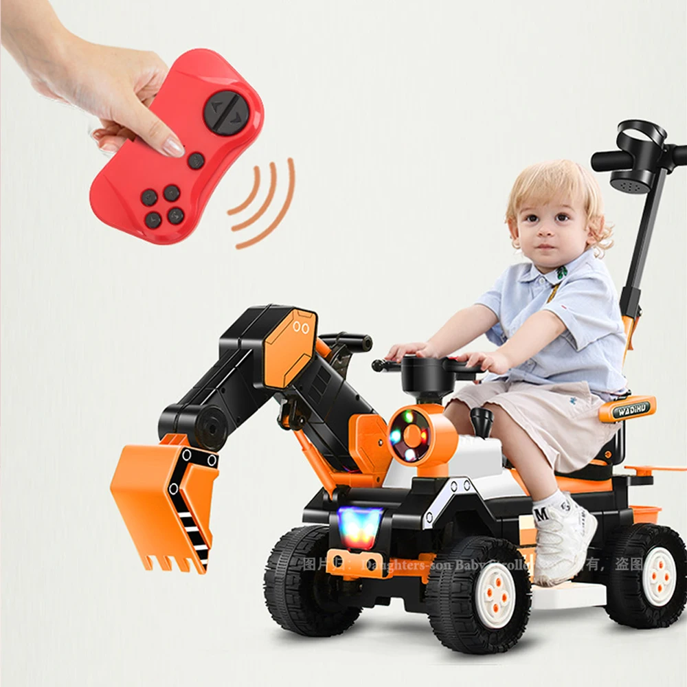 Coche eléctrico grande para niños, vehículo de ingeniería de juguete, batería de juguete de Doble accionamiento con control remoto