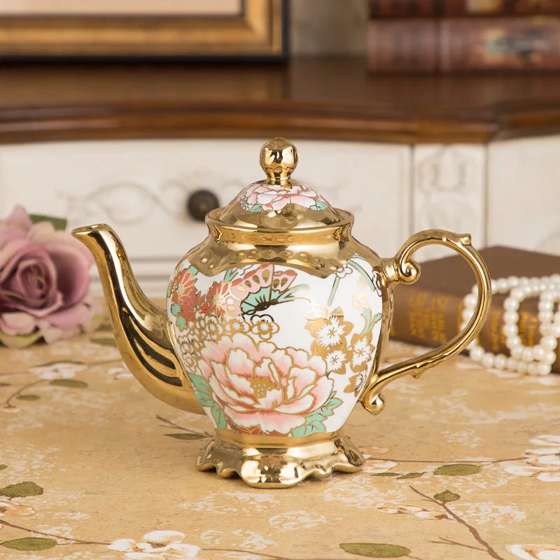 Европейский роскошный позолоченный чайник с заваркой скандинавский фарфоровый чайник 1000 мл керамическая Кофейня для дома чайная посуда