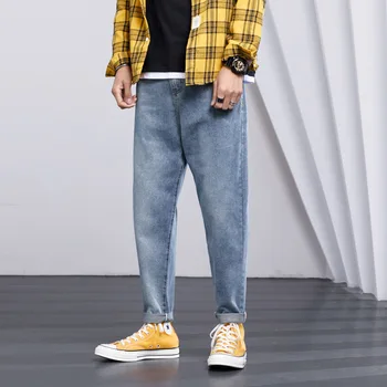 

Fashion Streetwear Men Jeans Loose Fit Retro Blue Simple Denim Harem Pants Spring Summer Japanese Hip Hop Jeans Men Pencil Pants