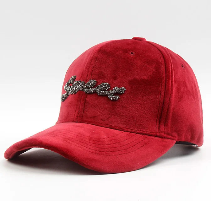 red Новая бархатная Мужская и Женская корейская мода алфавит, стразы шляпа для отдыха на открытом воздухе дикая теплая Кепка-бейсболка от солнца - Цвет: red
