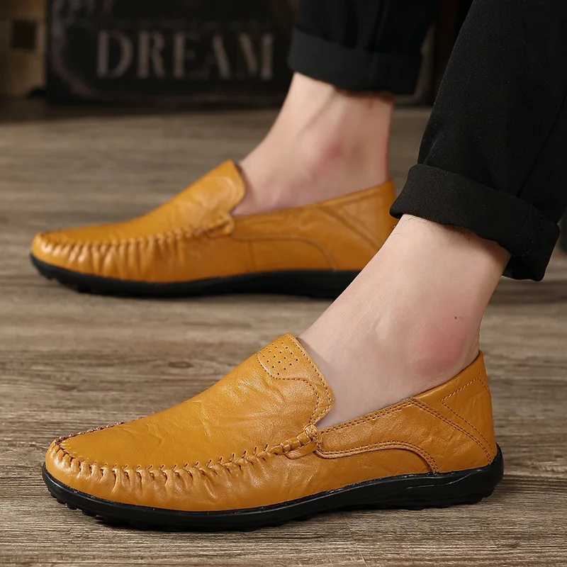 

Summer New Style Korean-style Men Moccosins Lazy Foot Covering Slip-on Trendy Shoes Comfortable Casual Driving Shoe Black Leathe