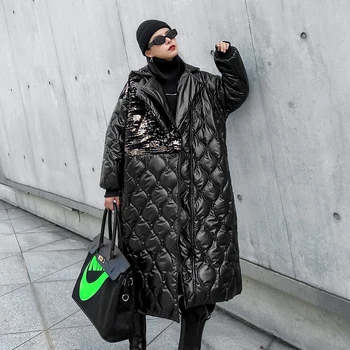 

Casual Plus size mid-length shiny down cotton Coat Women's Tide brand Winter thick hooded lapel High quality warm jacket Female