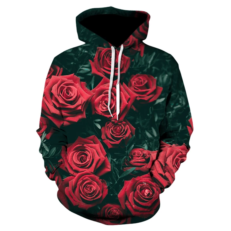 

Men/Women 2019 autumn winter Hoodies Men's Sweatshirts Rose flower print Sweatshirts Plus Size 5XL Loose pullover Hoodie Tops