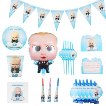 

Boss baby Theme Party Tableware Birthday Baby Shower Party Cup Plate napkins Banner Tablecloth balloons Decoration Supplies