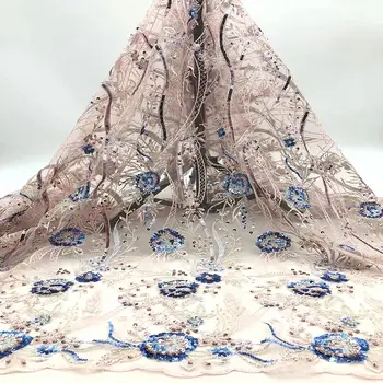 

Luxury African Tulle Lace Fabric 2020 High Quality French Net Embroidery Nigerian Lace Fabric With Sequins 5Yards/Lot A-1224