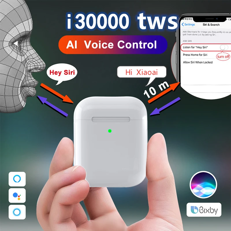 I30000 TWS Привет Siri 2nd AI Голосовое управление Bluetooth наушники в уши умный датчик 1536U чип pk W1 H1 i5000 i20000 i90000 Pro tws