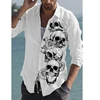 Autumn New Men Shirt Skull Print Fashion Personality Casual Oversize Long Sleeve Dress Loose Shirt For Men Tops Blouse Chemise 2