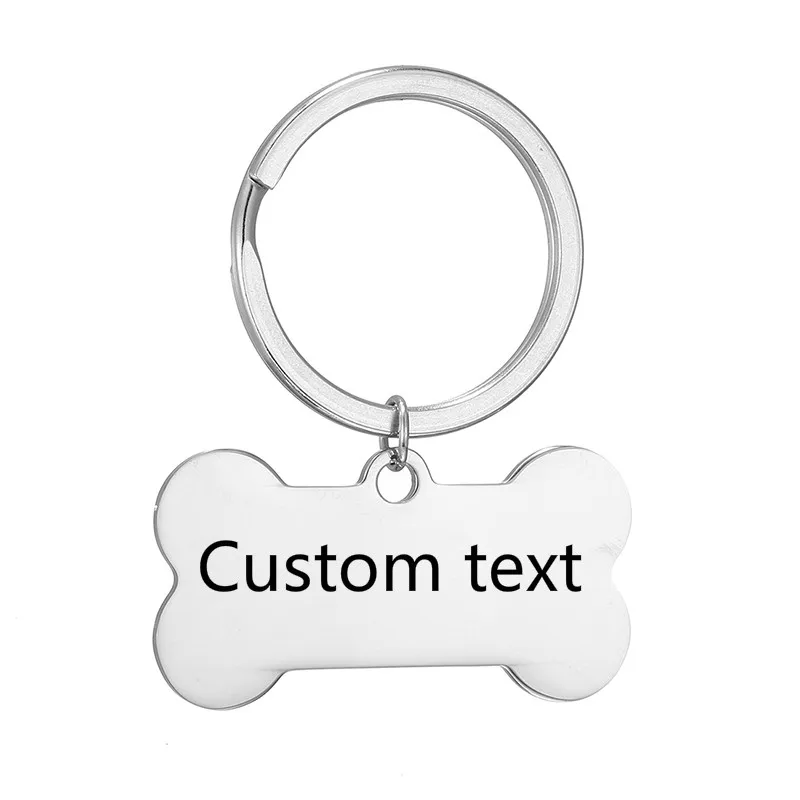 

Personalized Custom Dog Tag Keychain Engraved Pet Dog Cat ID Phone Keyring Stainless Steel Bone Anti-lost Collar Accessories