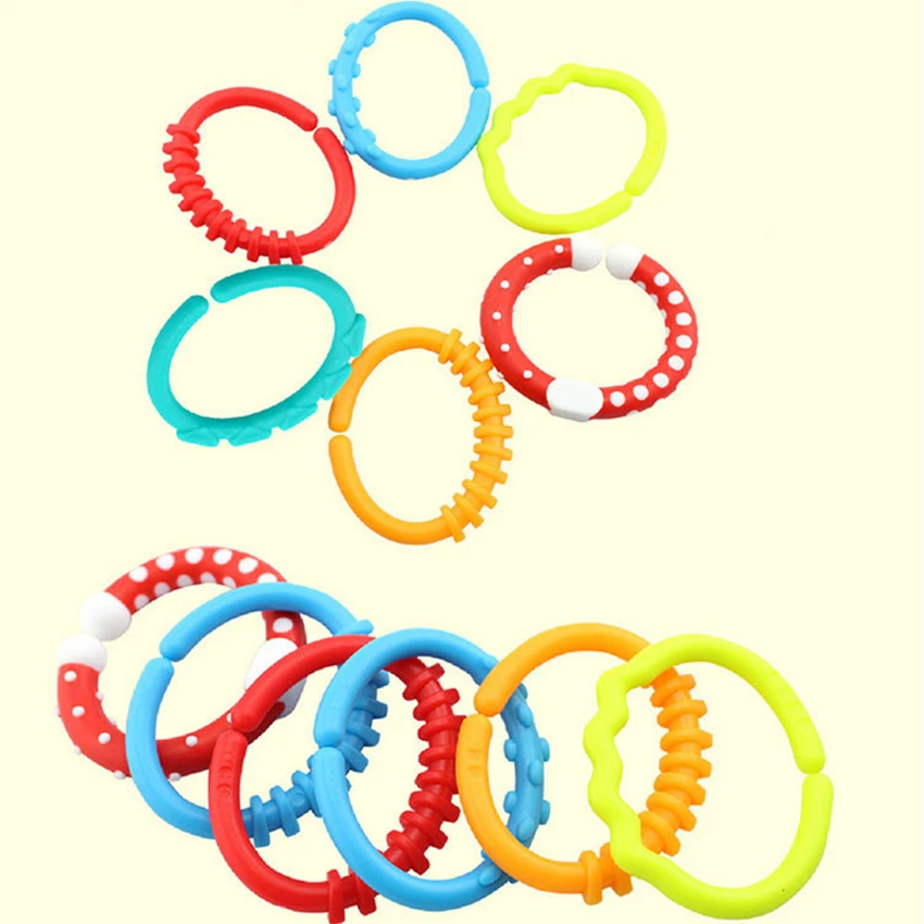 16Sets/Lot(96Pcs) Baby Appease Assemble Toy Rainbow Circle Chain Kids Molars Ring Teething Bed Hanging Biting Teether Toys |