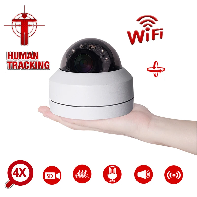 

1080P Mini PTZ WiFi Camera Auto Tracking 4X Zoom 2MP Wireless IP Camera Cloud-SD Card Motion Detection Audio CCTV Camera