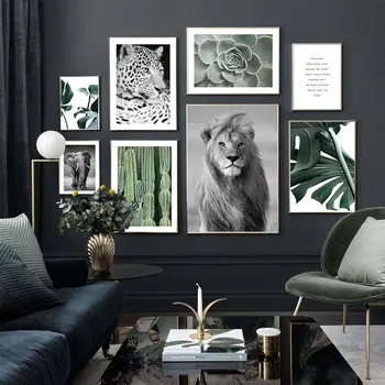 

Lion Elephant Animal Posters And Prints Plant Leaves Canvas Painting Quotes Poster Modern Wall Pictures For Living Room Decor