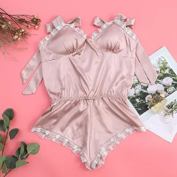 

Women's Pajamas Sexy Bodysuit Jumpsuit Lace Satin Silk Pijama Mujer Sleepwear Summer Lingerie Underwear Pijama Feminino #611