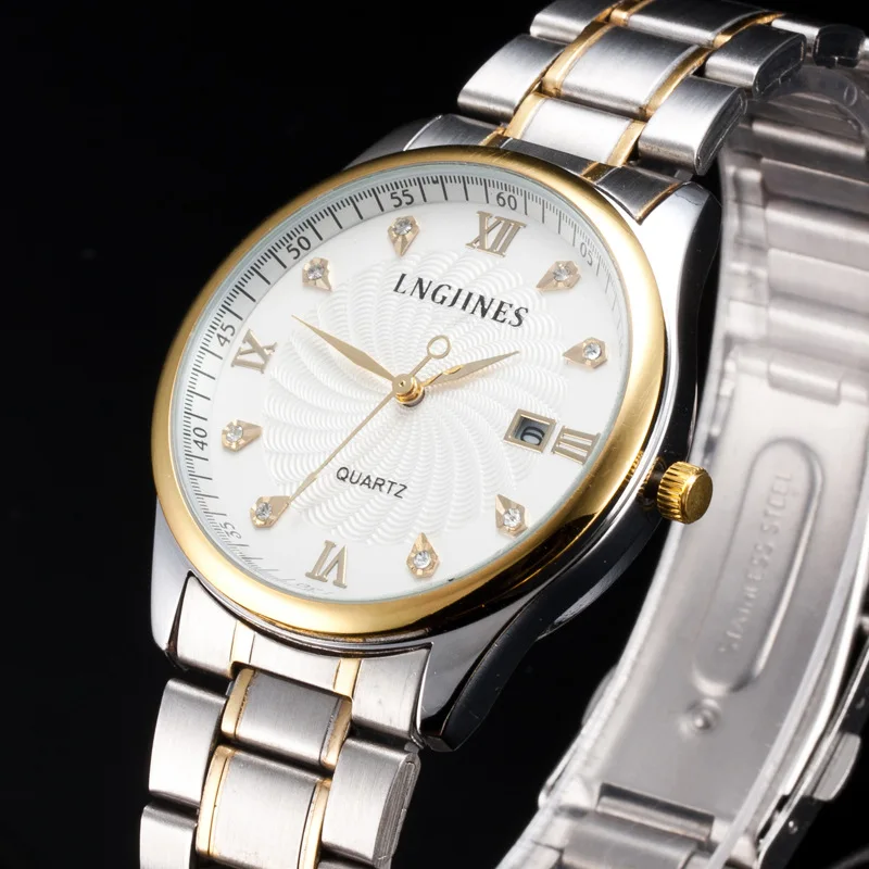 

Genuine Product Waterproof Calendar between Gold Watch MEN'S Quartz Watch Korean-style Trend Casual Fashion Lovers Watch