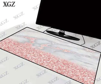

XGZ Fashion Pink White Marble Large Size Gaming Mouse Pad PC Computer Gamer Mousepad Desk Mat Lock Edge for CS GO LOL Dota XXL