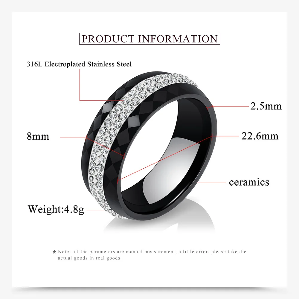 8 мм ширина Размер 6-10 классическое черно-белое керамическое кольцо для женщин мужские лучшие юбилейные ювелирные изделия