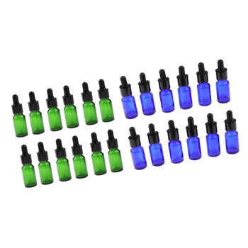 

24 pcs Glass Bottles with Glass Eye Dropper 5ml/10ml for Essential Oils Green and Blue