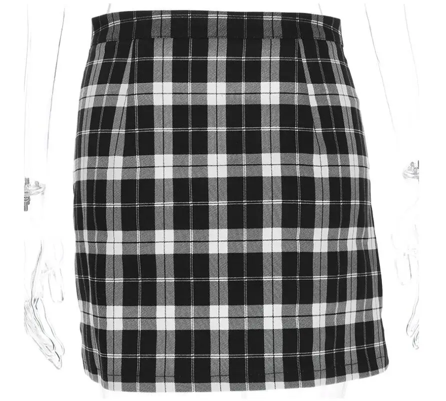 Сексуальные клетчатые мини-юбки для женщин s тартан Черный Белый А-силуэт Женская юбка Повседневная Уличная одежда с высокой талией на