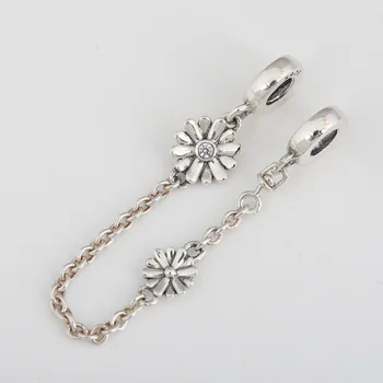 

Authentic S925 Daisies Safety Chain Charm fit Lady Bracelets & Bangles Girl Women Gift DIY Jewelry