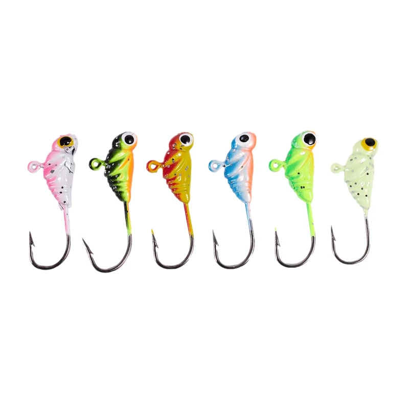 

6PCS/Lot Winter Ice Fishing Hook Lure Quality Mini Metal Bait Fish 2.6Cm 1.9G Lead Head Hook Bait Jigging Fishing Tackle