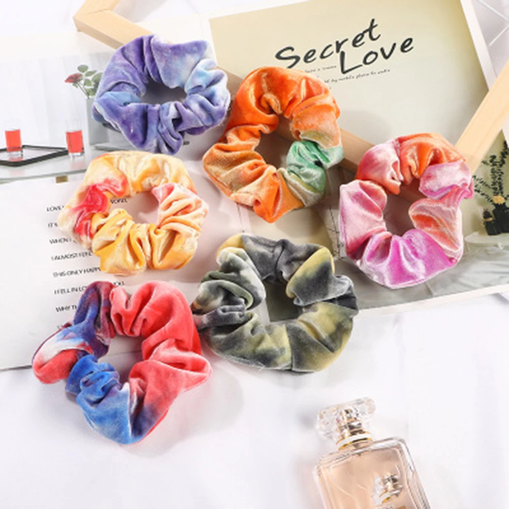 

1PC Tie Dyed Scrunchie Velvet Hair Accessories For Women Girls Headbands Elastic Rubber Hair Tie Hair Rope Ring Ponytail Holder