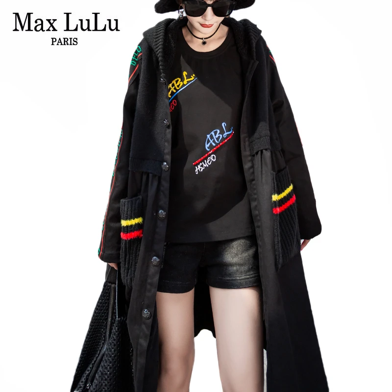 Max LuLu корейская Роскошная трикотажная одежда женский джинсовый длинный Тренч женские винтажные меховые пальто Зимняя ветровка с капюшоном плюс размер
