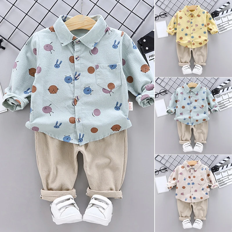 Детские Топы+ штаны; праздничные осенние Рубашки с принтом для маленьких мальчиков; воротник с лацканами