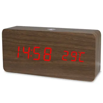 

Voice Control LED Alarm Clock Digital Thermometer Wooden Backlight Wood Retro Glow Clock Table Luminous Alarm Clocks