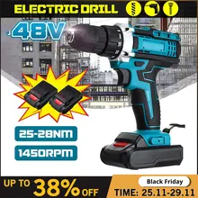 Perceuse sans fil 48V 3 en 1, tournevis électrique à double vitesse, pilote de puissance de couple 18 + 2 avec batterie Lithium Ion Rechargeable 1/2 pièces
